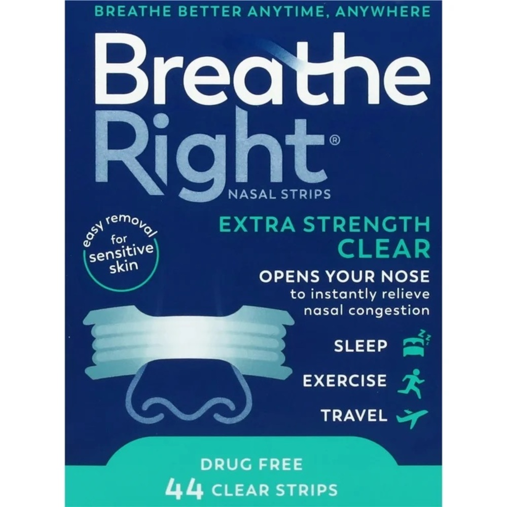 Breathe Right Extra Clear 44 Ct Nasal Strips for Nasal Congestion Relief NWT